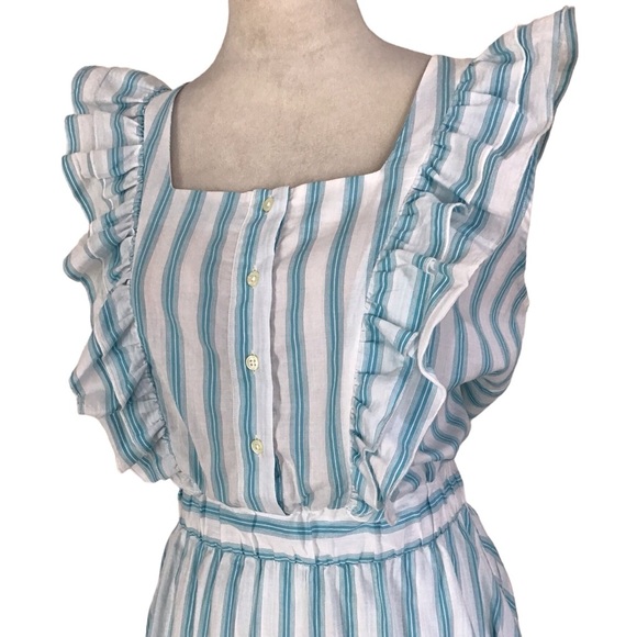 The Shirt Rochelle Behrens Turquoise Stripe Ruffle Sundress Size Large - Picture 4 of 7